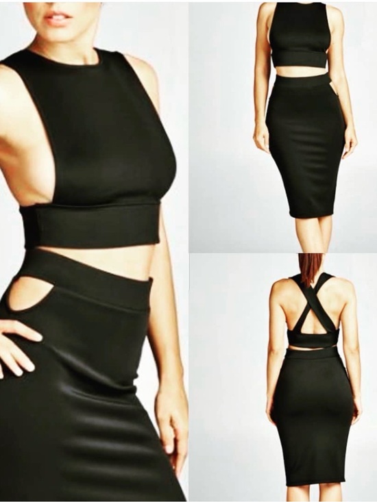 WinWin Dresses & Skirts - WinWin Black Cutout Crop Top & Pencil Skirt Set